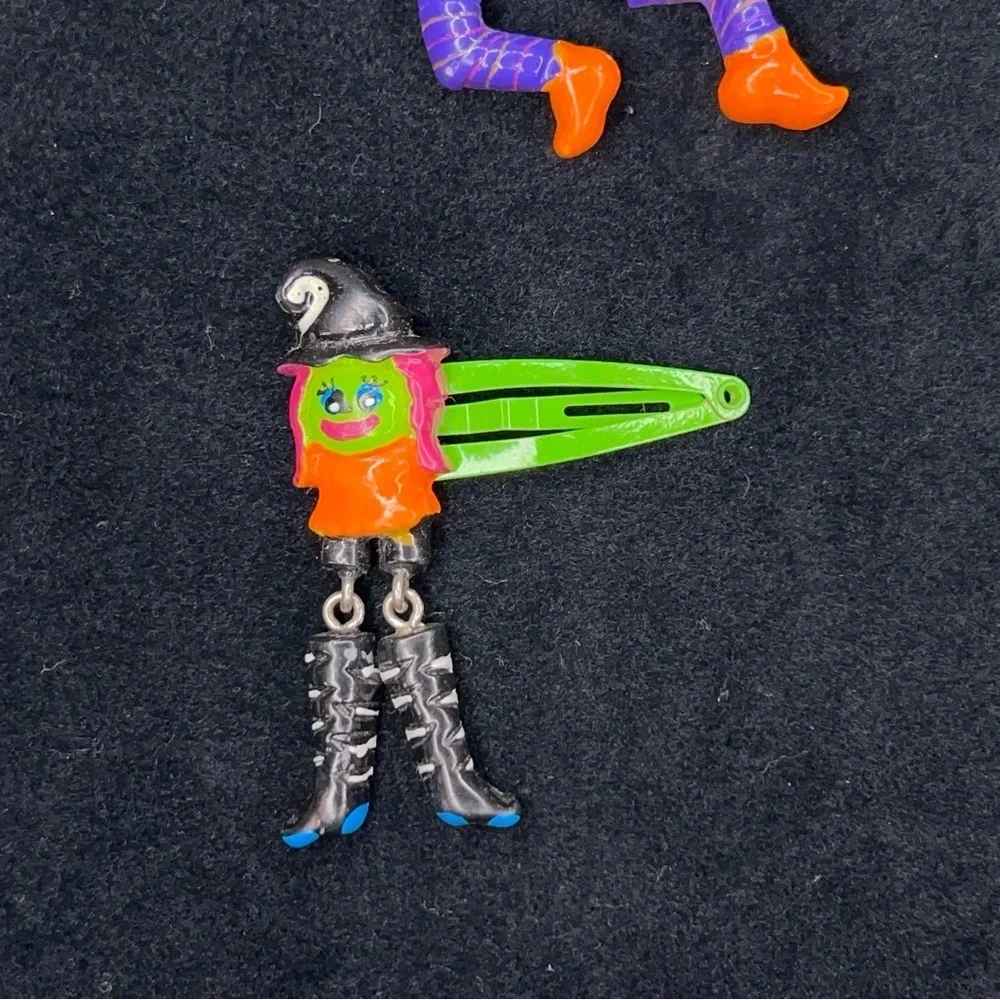 Vintage Set Of 4 Halloween 90s Era Hair Clips Orange Purple Ghost Witch Goth